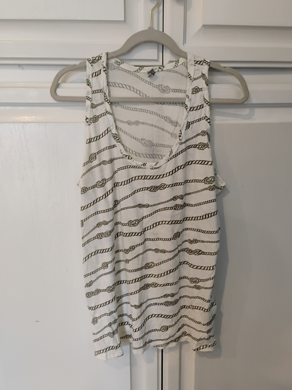 Joie White Tank Top with Olive Rope Stripe Print